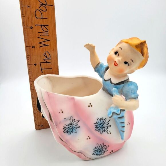 Vintage Velco Ceramic Girl Planter with Pink and Blue Accents - Picture 12 of 16